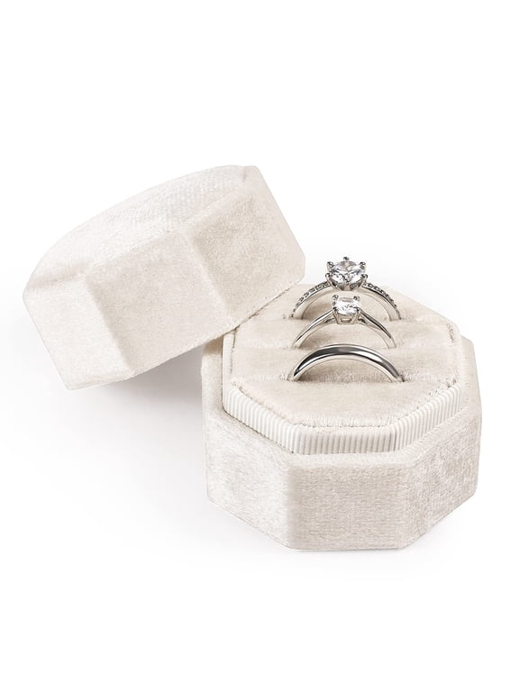 Velvet Ring Box for Wedding Ceremony, 3 Slots Octagonal Velvet Jewelry Ring Box for Proposal Engagement Wedding