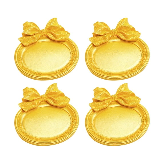 Holzlrgus Vintage Gold Decorative Tray Storage Tray Dish Plate for Rings Chain Bracelets Earrings Cosmetics Jewelry Fruit Retro Design Bow-Knot Resin Plate, Pack of 4