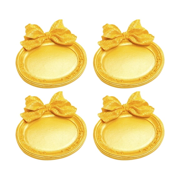 Holzlrgus Vintage Gold Decorative Tray Storage Tray Dish Plate for Rings Chain Bracelets Earrings Cosmetics Jewelry Fruit Retro Design Bow-Knot Resin Plate, Pack of 4