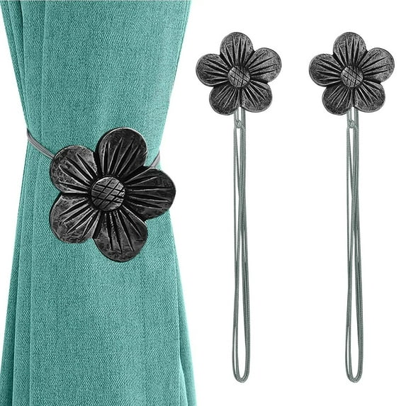 Holzlrgus Vintage Magnetic Curtain Tieback, 1 Pair Resin Flower Curtain Drapery Holdback Window Curtain Decorative Buckle Holder for Home Cafe Balcony - Ink