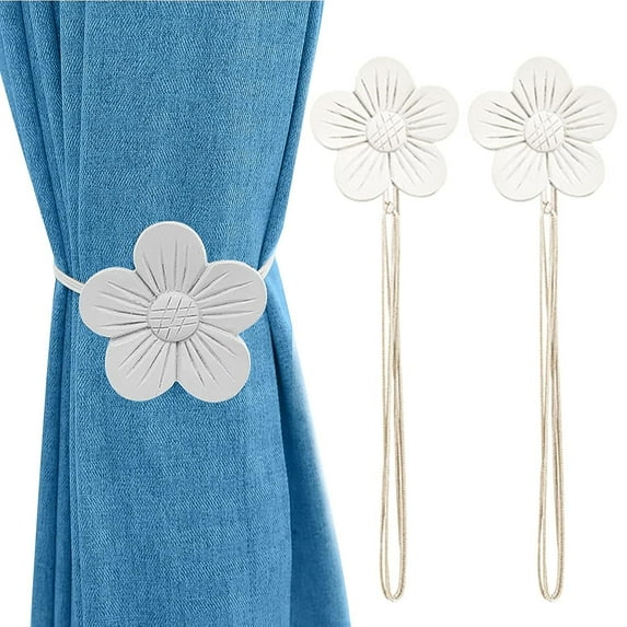 Holzlrgus Vintage Magnetic Curtain Tieback, 1 Pair Resin Flower Curtain Drapery Holdback Window Curtain Decorative Buckle Holder for Home Cafe Balcony - White