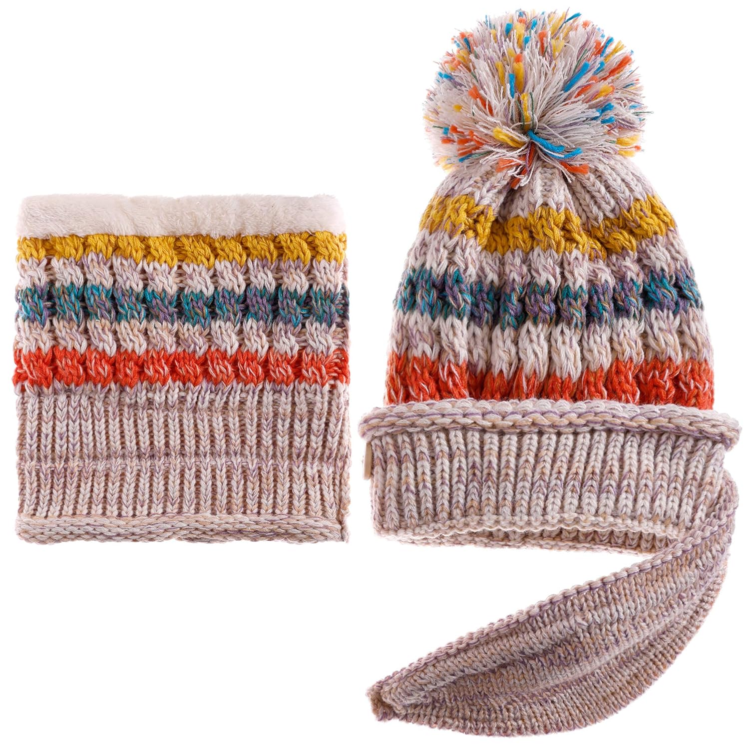 Women Orange Pompom Long Ear Straps Beanie Warm Fleece Lined Ski Hats Cap SKI TOWN HAT - N64 APRICOT | Performance Running Outfitters main image 4