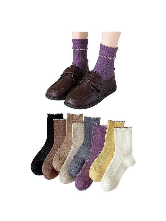 Women Cute Ruffle Frilly Aesthetic Ankle Socks Flower Embroidery Turn Cuff Crew Cotton Socks Teen Girls