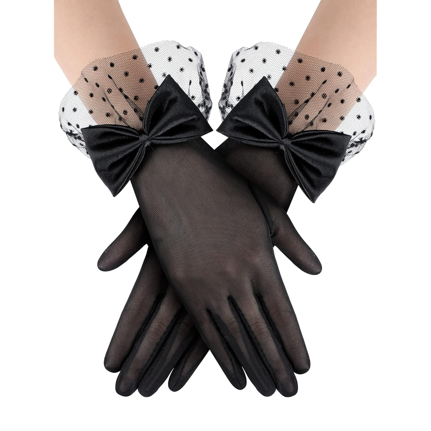 32 Pairs Women's White Lace Gloves With Bow - 11 Inch Long, Vintage Style For Tea Party, Church, Formal Events