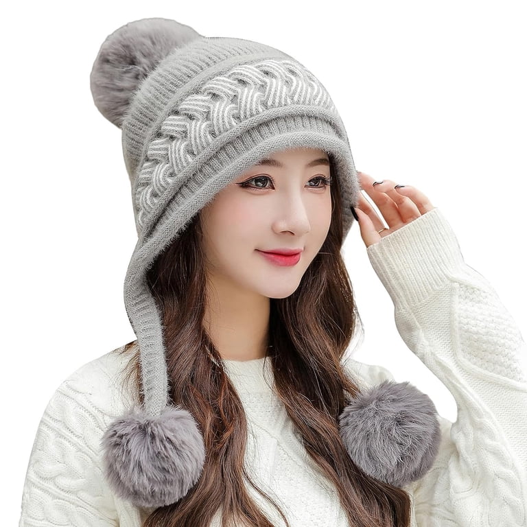Women Cream White Winter Peruvian Cover Ears Beanie Hat Ear Flaps Sherpa Snow HUAMULAN Women Winter Sherpa Beanie Hats Knit Ear Flaps  main image 3