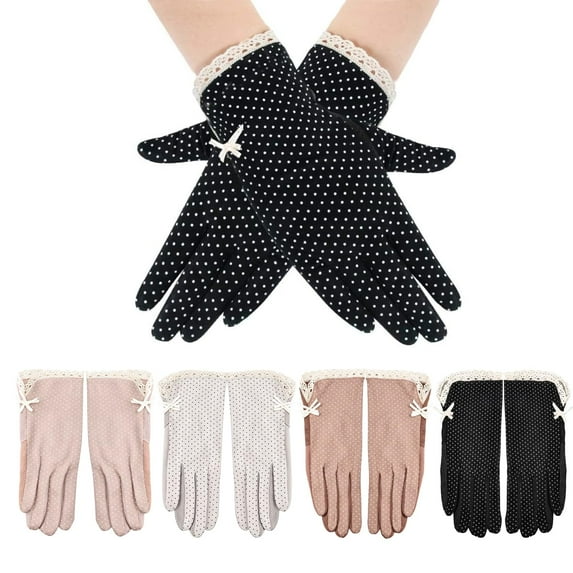 Holzlrgus Women's Lace Gloves for Outdoor Activities 4 Pairs- Sun Protection,UV Resistant Breathable Cotton,Ideal for Summer, Driving, Golf, and Biking