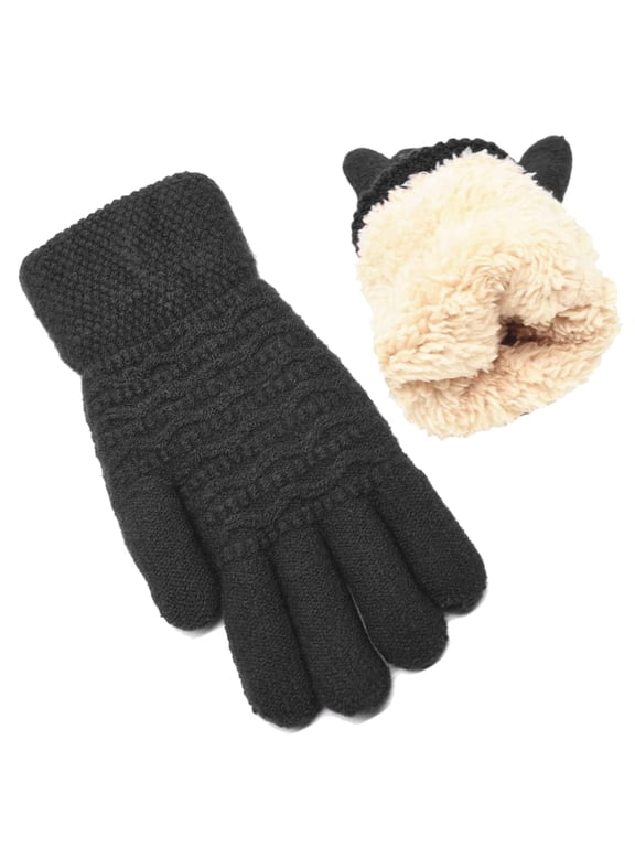 Women's Warm Touch Screen Thermal Cable Knit Wool Fleece Lined Winter Gloves, Black