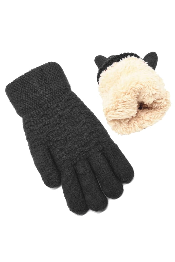 Women's Warm Touch Screen Thermal Cable Knit Wool Fleece Lined Winter Gloves, Black