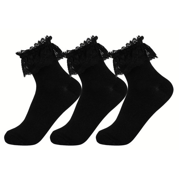 Holzlrgus Womens Crew Socks Casual Cotton Lace Socks for Women Novel Cute Girls Thin Dress Socks 3/5 Pack