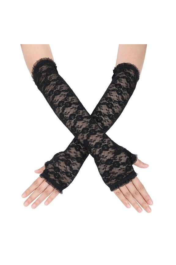 Womens Long Fingerless Lace Gloves Elegant Bridal Wedding Mittens Gloves for Proms Cosplay Costumn Party Tea Party