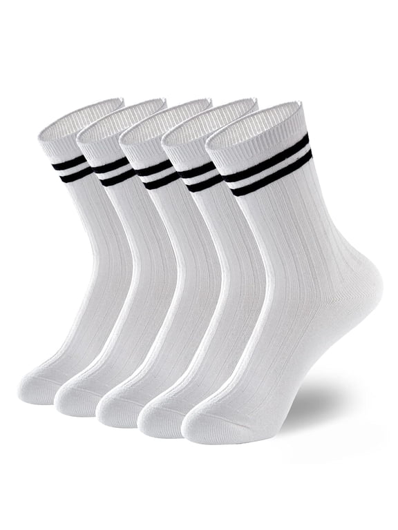 Womens Striped Crew Socks 5-10 Pairs Cute Retro Long Socks Vintage Fun Fashion Athletic Aesthetic High Socks for Women