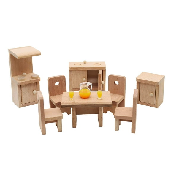 Holzlrgus Wooden Classic Miniature House Furniture Wood Miniature Kitchen Set and Mini Juice Pot Cups Fake House Furniture Mini House Decoration Accessories