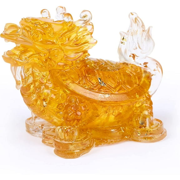 Holzlrgus Yellow Crystal Dragon Turtles Figurine Hand Carved Feng Shui Statue Decoration for Home Office Attract Good Luck Money Wealth with Gift Box