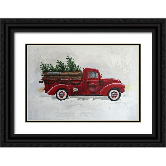 Holzner, Renate 18x13 Black Ornate Wood Framed with Double Matting Museum Art Print Titled - X-Mas-Truck Trees