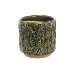 HomArt 3744-3 Cactus Motif Cachepot Ceramic Planter, 5-inch Height, Small, Green