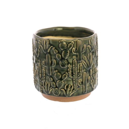 HomArt 3744-3 Cactus Motif Cachepot Ceramic Planter, 5-inch Height, Small, Green