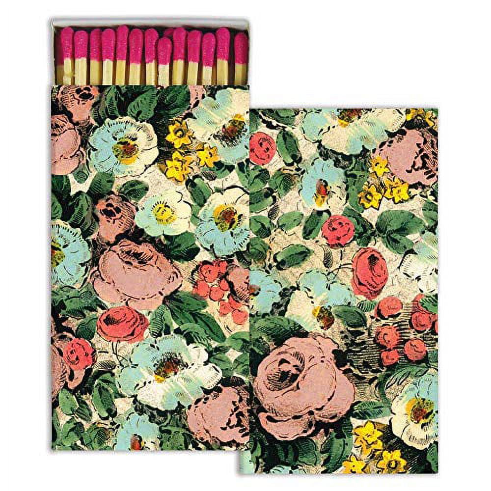 Floral Collage Pink Tipped Matches in Decorative Box