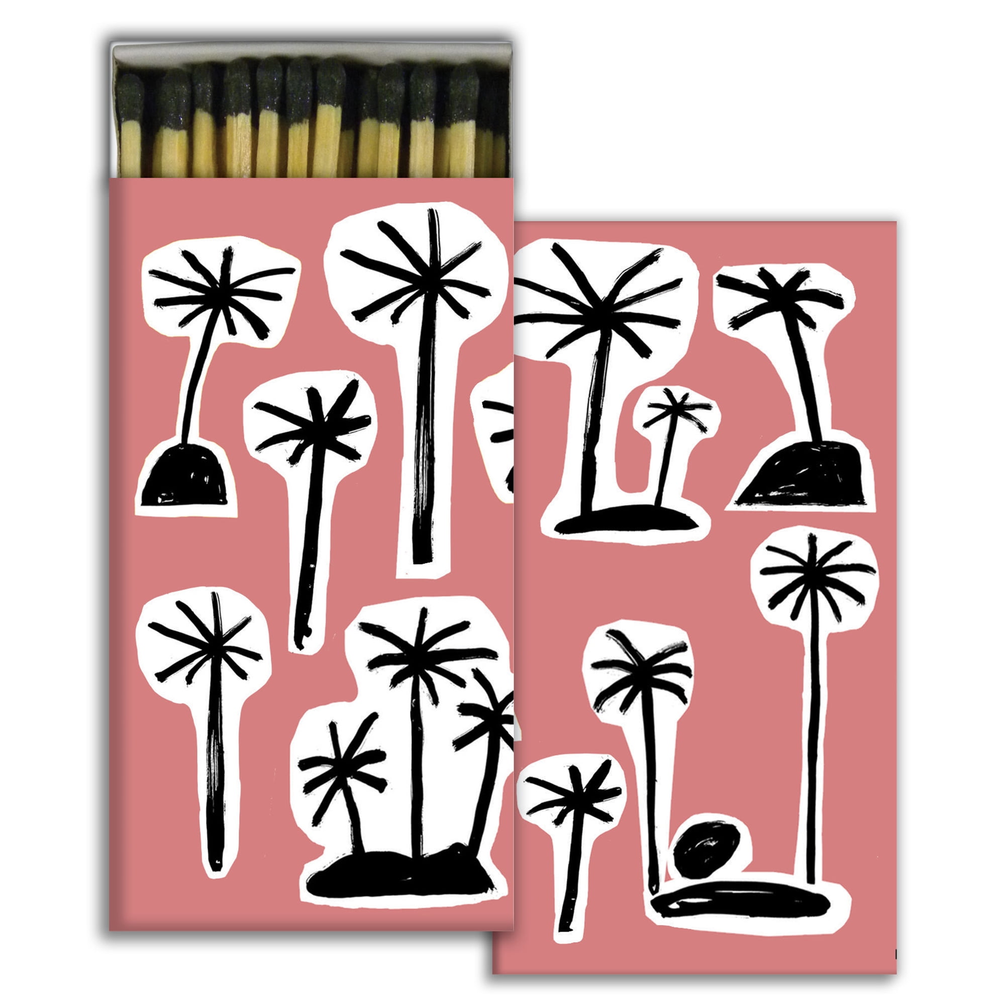 Palm Trees Pink Decorative Match Box with Black Tips