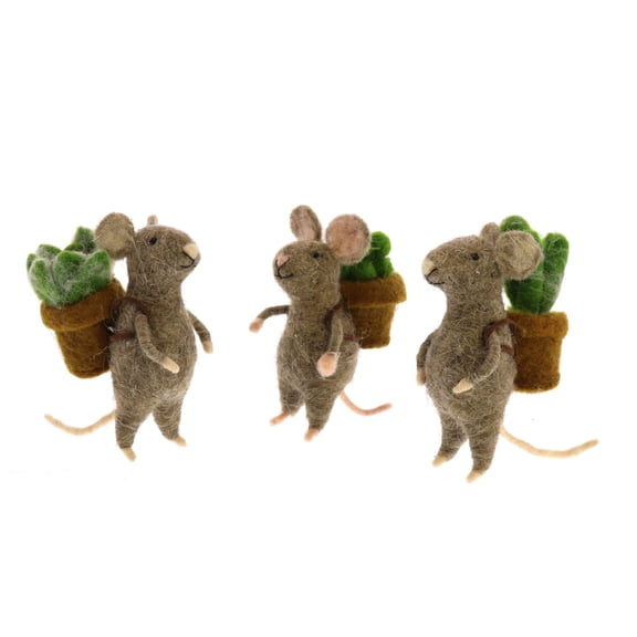 HomArt Mice with Succulents Plush Figure, Set of 3, Felt