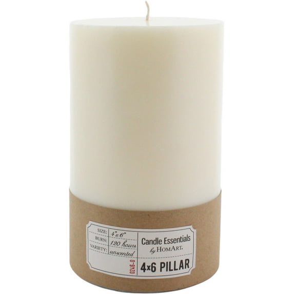 HomArt Pillar Paraffin Wax Candle, 4-Inch by 6-Inch, Ivory