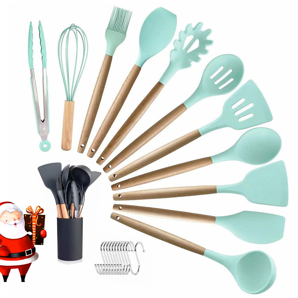 Silicone Cooking Utensils 11 Pieces Wooden Handles Cooking Tools