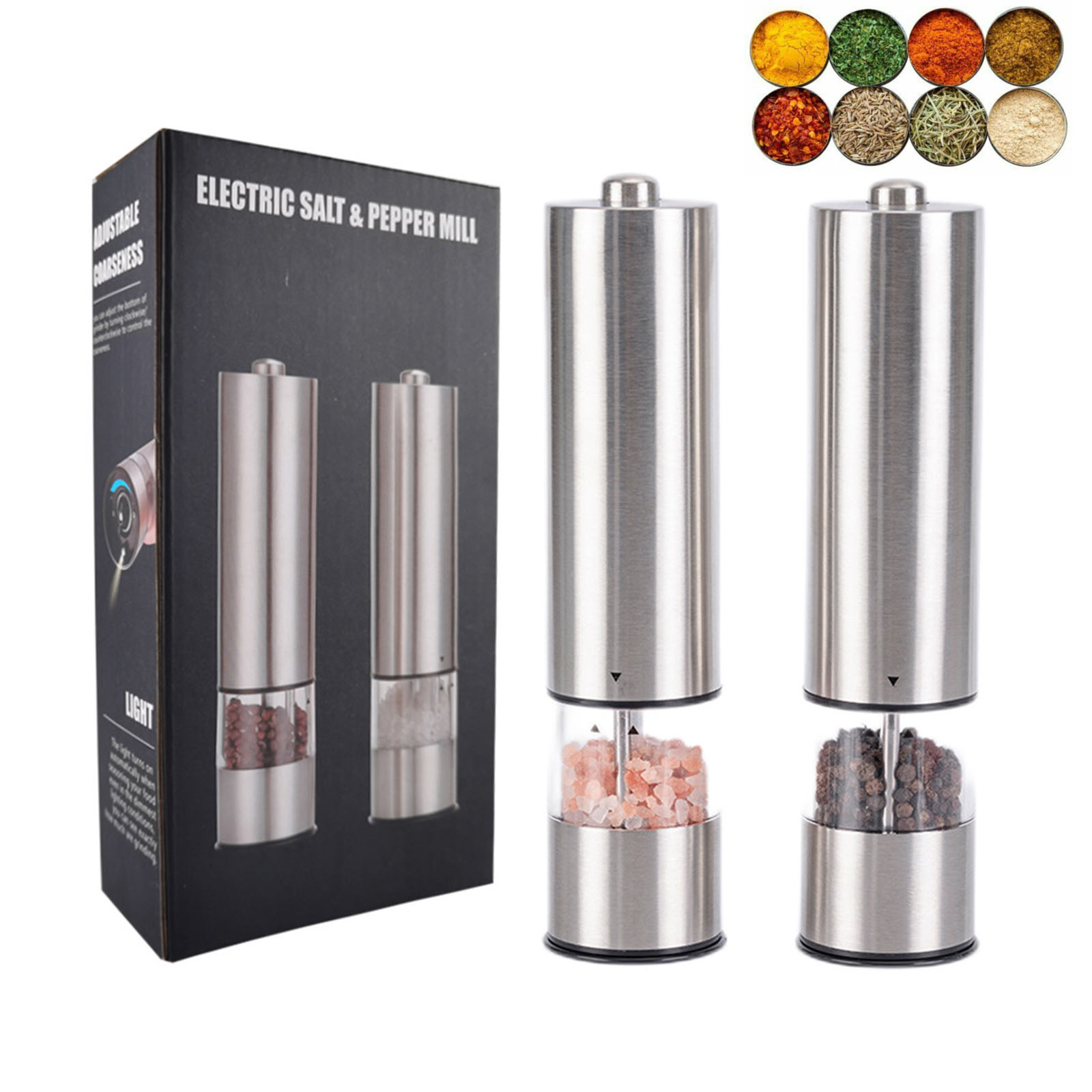 HomChum 2Pack Electric Salt and Pepper Grinder Set, Battery Operated