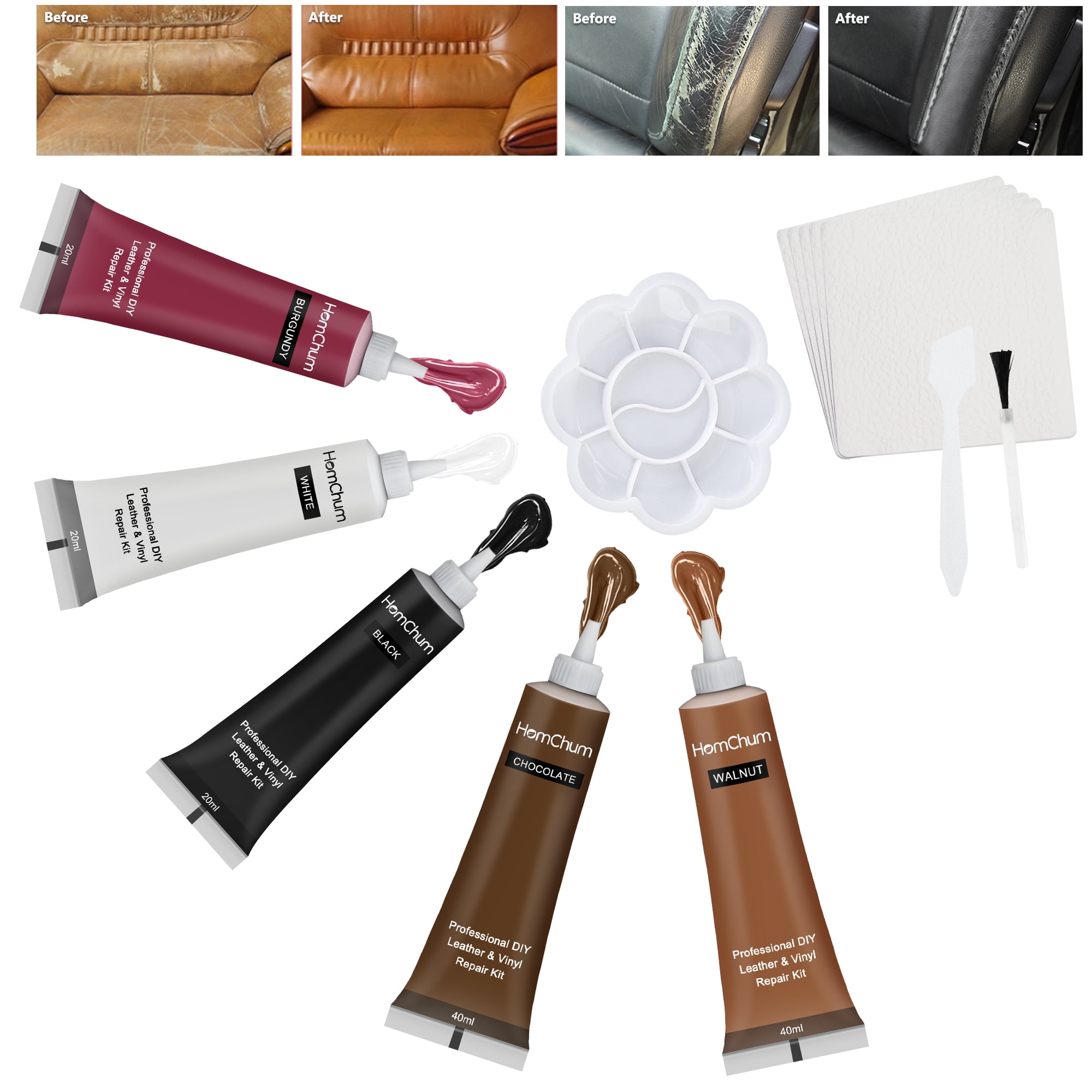HomChum Leather Repair Kit, Vinyl Repair Kit for Furniture, Sofa, Jacket,  Boat Seat, 5 Colors Leather Repair Kit for Couches, Car Seat to Restore Any