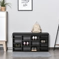 thumbnail image 1 of HomCom Upholstered Shoe Entryway Bench Rack with Comfortable PU Cushion Bench & Flexible Shelving Options, Brown, 1 of 9