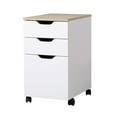 thumbnail image 1 of HomCom 24" 3-Drawer Modern Rolling Storage Cabinet Office Supply Printer Cart in White and Natural with Locking Wheels, 1 of 7