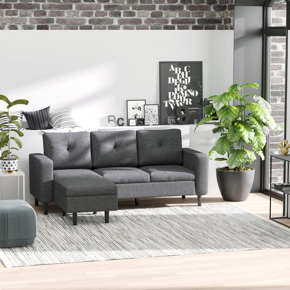 HomCom 3-Piece L-Shape Chaise Lounger Modern Couch Set w/ Sponge Cushions, Grey