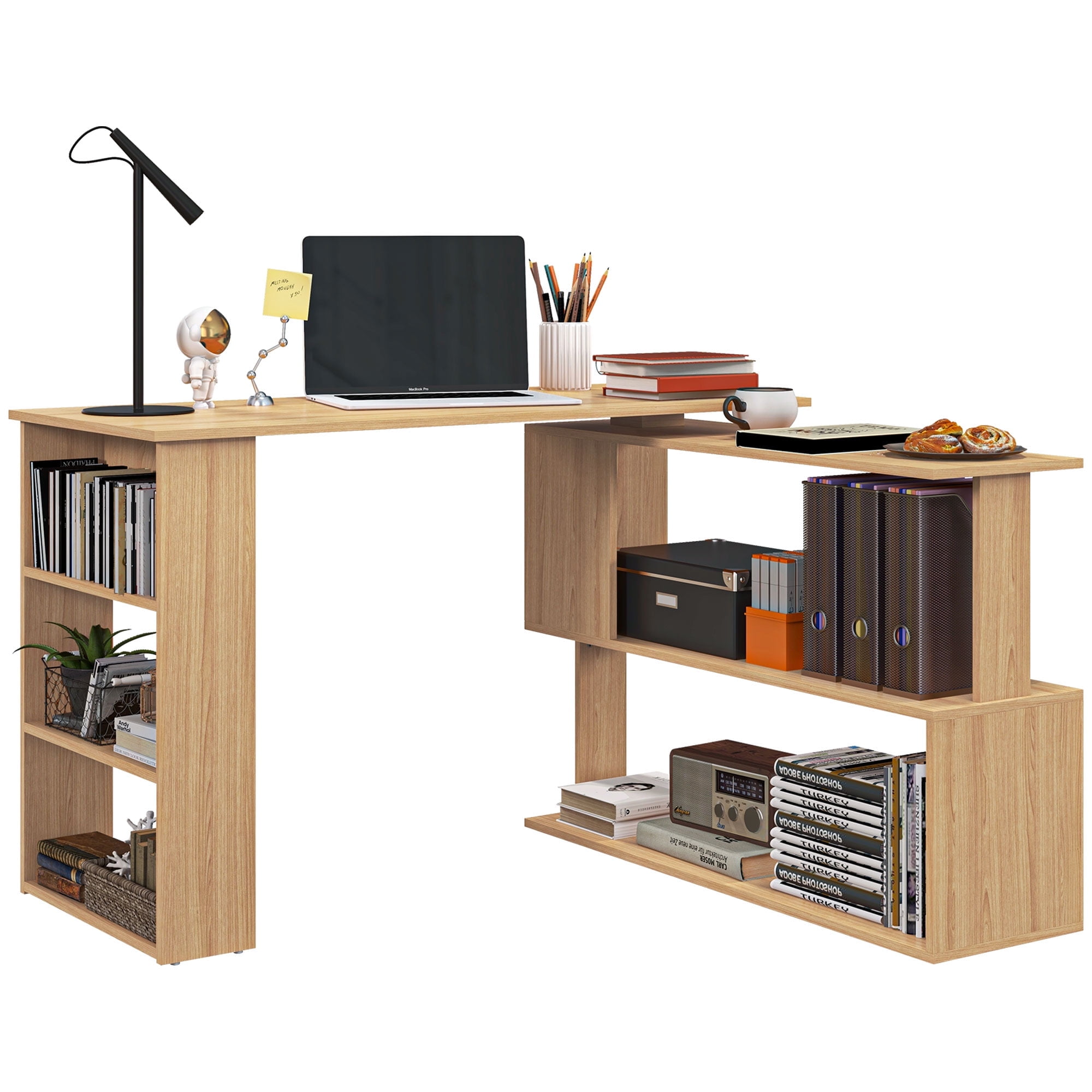 360° Rotating Home Office Corner Desk and Storage Shelf Combo