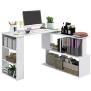 HomCom 360° Rotating Home Office Corner Desk and Storage Shelf Combo Modern L Shaped Rotating Computer Desk with Bookshelves