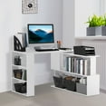 thumbnail image 1 of HOMCOM 360° Rotating Home Office Desk L Shaped Corner Computer Desk with Storage Shelves, Writing Table Workstation, White, 1 of 10