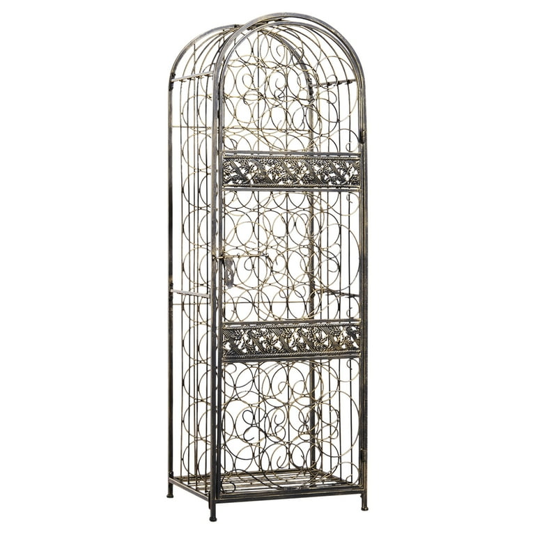 HomCom 45 Bottle Wrought Iron Wine Rack Jail with Lock, Antique Bronze