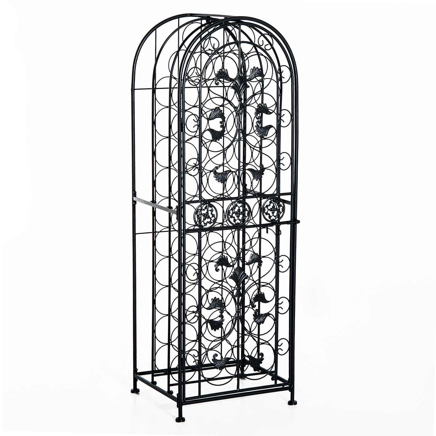 Black Wrought Iron 45-Bottle Ornate Wine Rack Jail