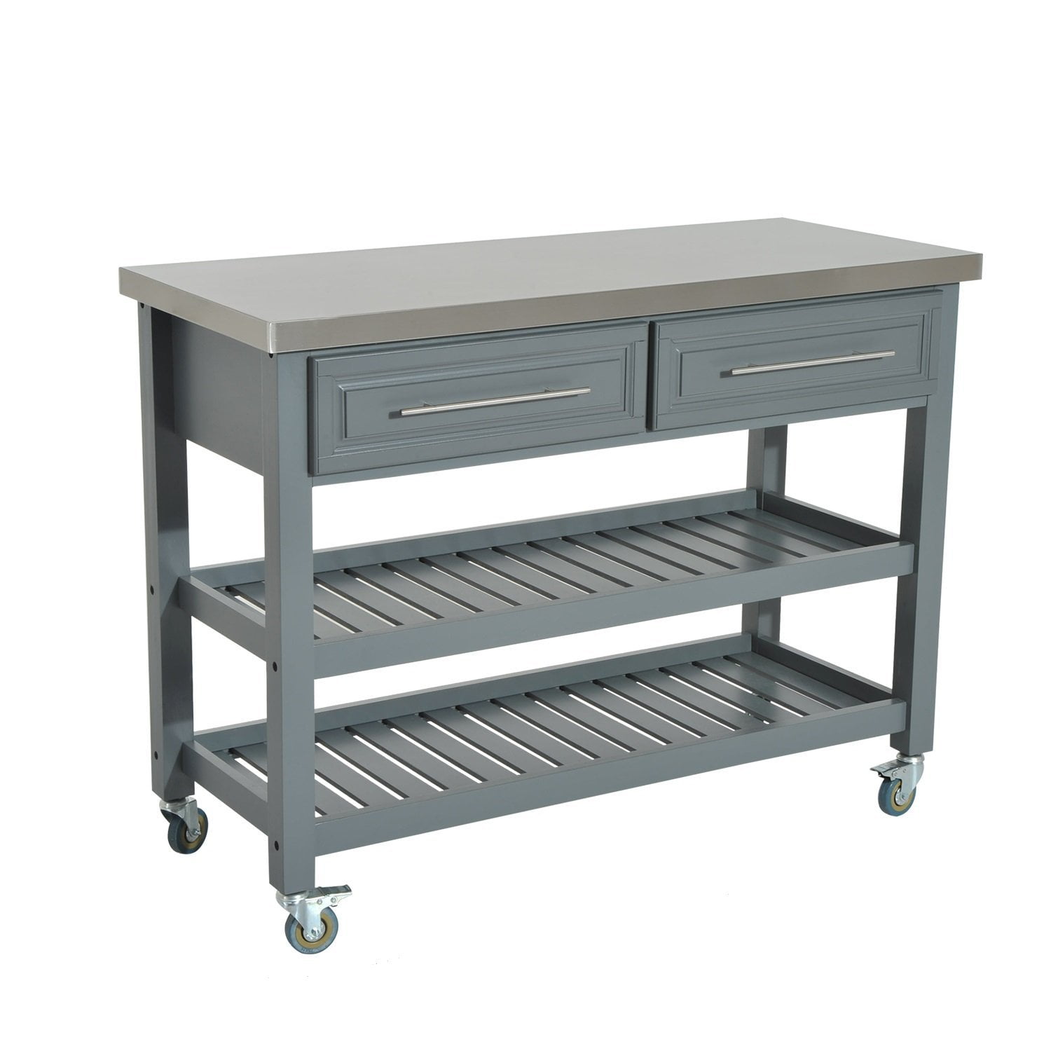 Homcom Grey Stainless Steel Top Kitchen Cart with Shelves and Drawers