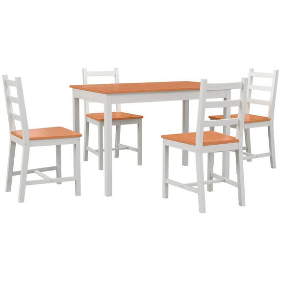 HomCom 5 Piece Modern Pine Wood Dining Table with Chair White/Natural Wood