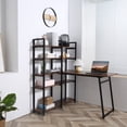 thumbnail image 1 of HomCom 5-Tier Versatile L-Shaped Computer Desk Writing Table with Display Shelves and Metal Frame, Space-Saving, for Study Room Black/Walnut, 1 of 9