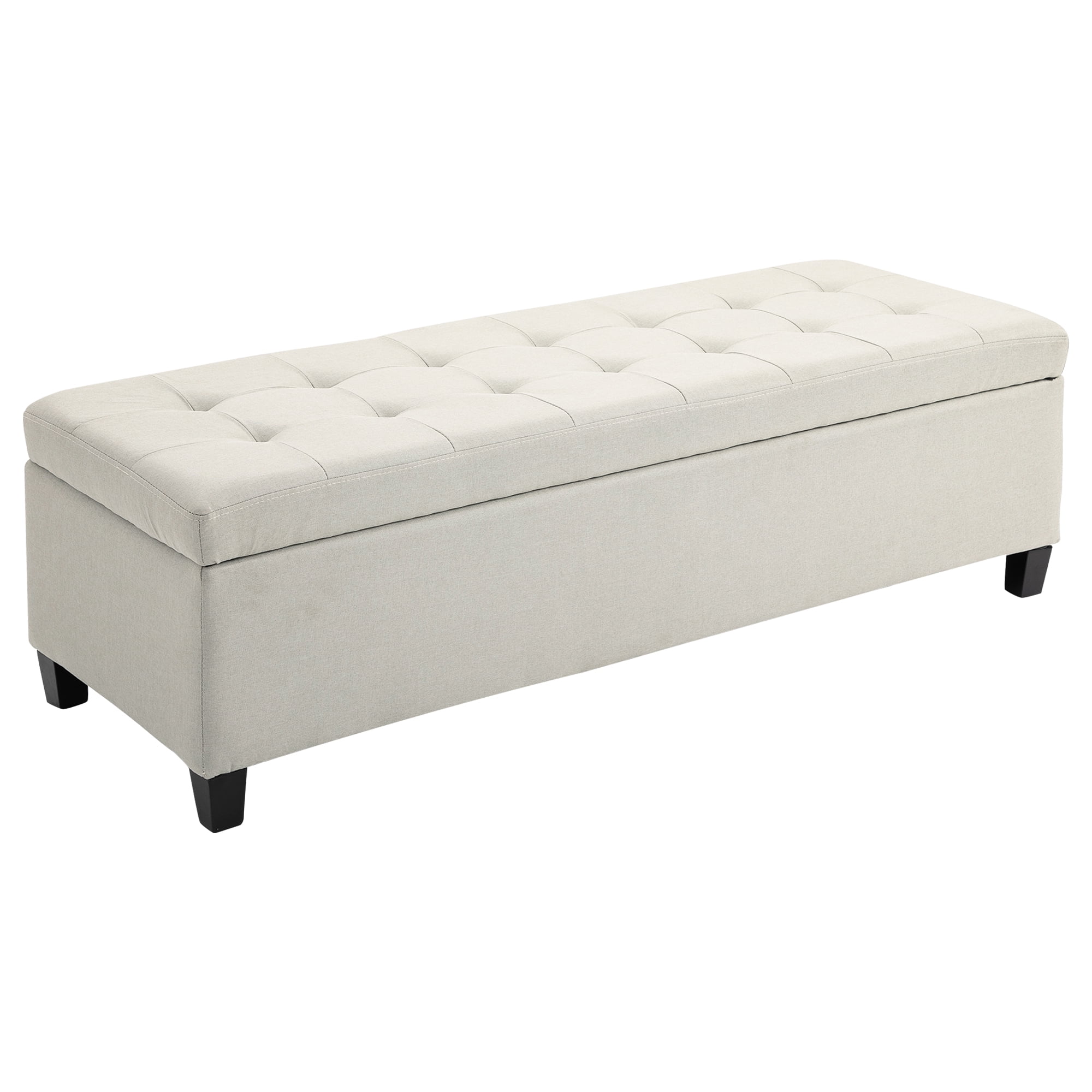 Modern Bedroom Chest, Large Tufted Linen Fabric Ottoman Storage
