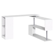 HOMCOM 55" 360  Rotating Corner Computer Desk Modern L-Shaped Home Office Workstation with 3-Tier Storage Shelves, Bookshelf, White