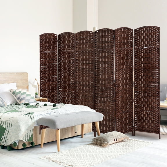 HOMCOM 6' Tall Wicker Weave 6 Panel Room Divider Privacy Screen - Brown