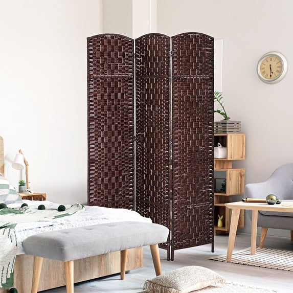 HOMCOM 6' Tall Wicker Weave 3 Panel Room Divider Privacy Screen - Brown