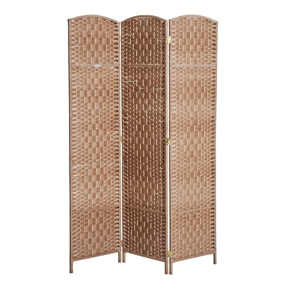 HomCom 6 ft Tall 3 Panel Room Divider Screen, Folding Privacy Partition with Wicker Weave Panels, Poplar Wood Frame, Natural Blonde Wood