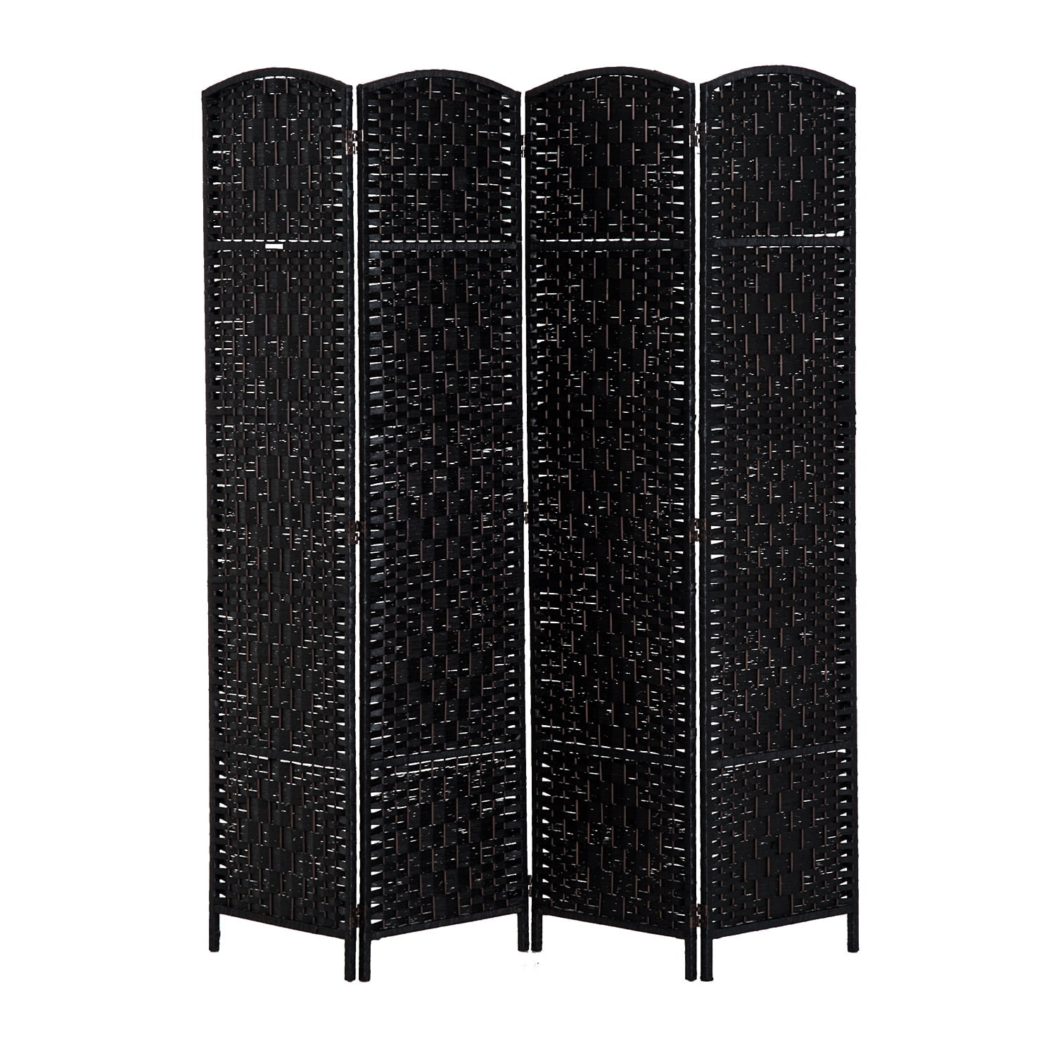 HomCom 6' Tall Wicker Weave 4 Panel Room Divider Privacy Screen - Black Wood