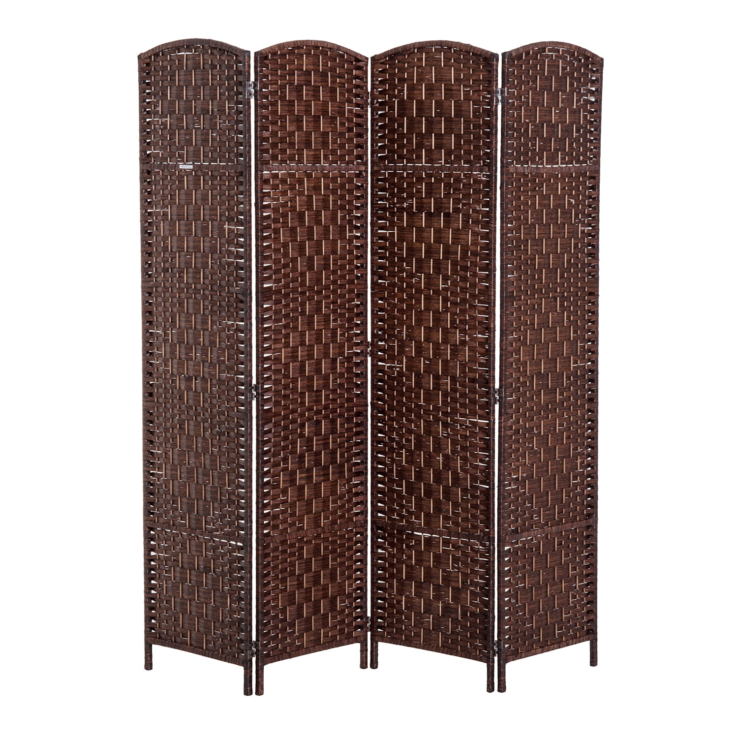 HomCom 6' Tall Wicker Weave 4 Panel Room Divider Privacy Screen - Chestnut Brown