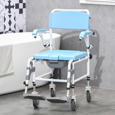 HomCom Accessibility Commode Wheelchair with 4 Castor Wheels, Blue