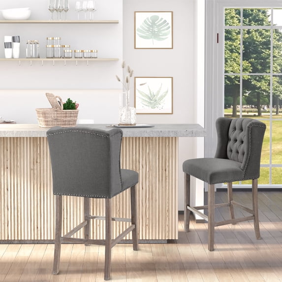 HomCom Bar Stool, Gray, Set of 2