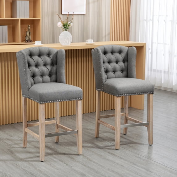 HomCom Bar Stool, Light Grey, Set of 2