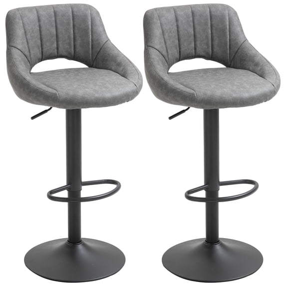 HomCom Bar Stool with Adjustable Height & 360-Degree Swivel, Grey, Set of 2