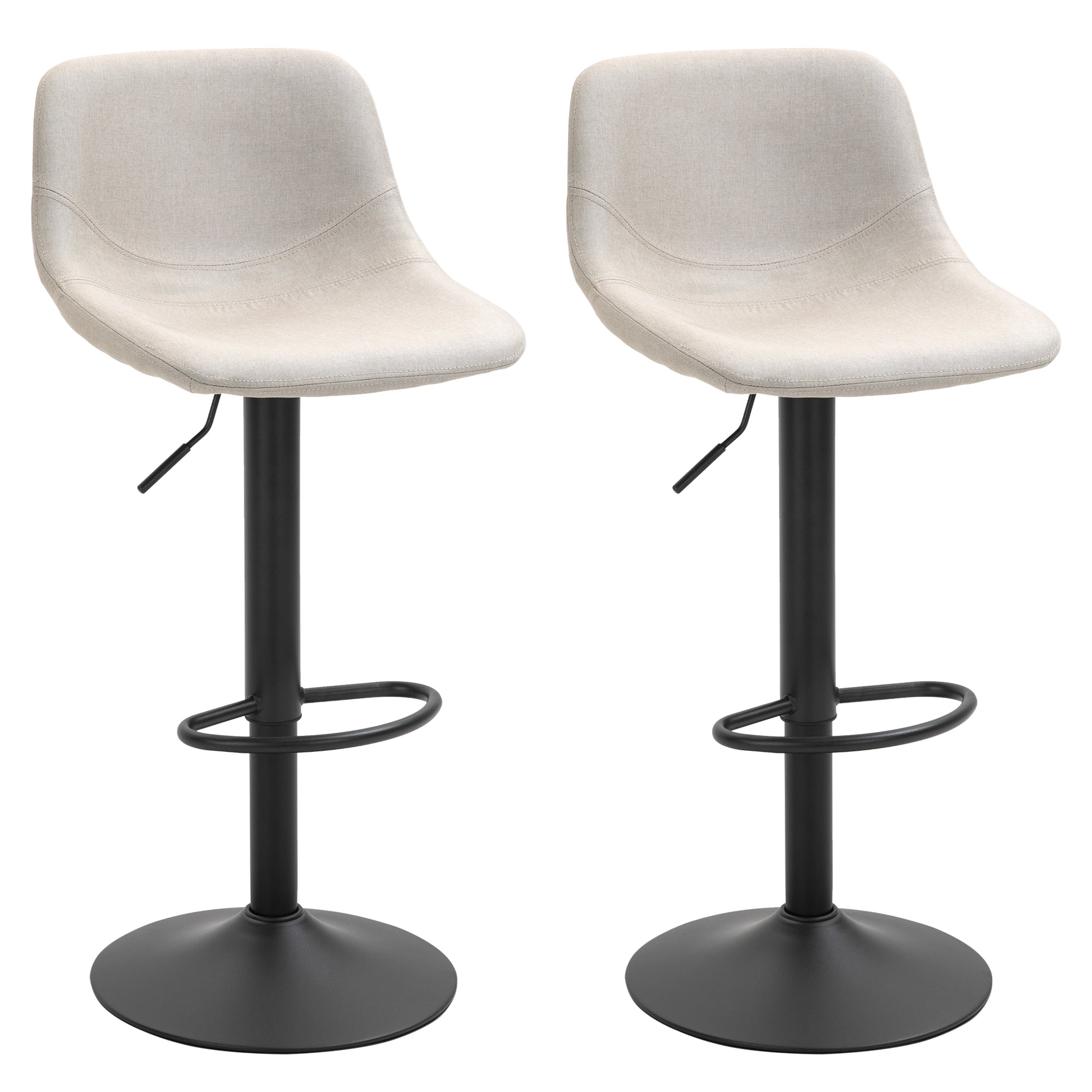 Cream White Adjustable Swivel Bar Stools with Metal Base, Set of 2